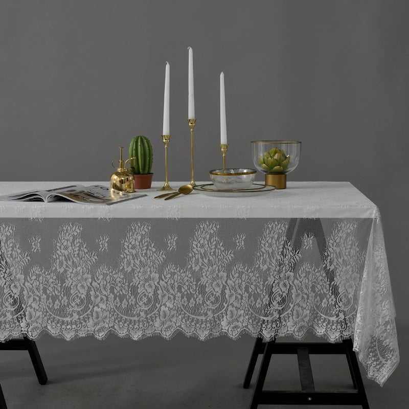 Y&D White and Black Floral Embroidered Table Runner with Vintage Lace Trim – Elegant Table Cover for Weddings, Parties, and Home Decor - Image 2