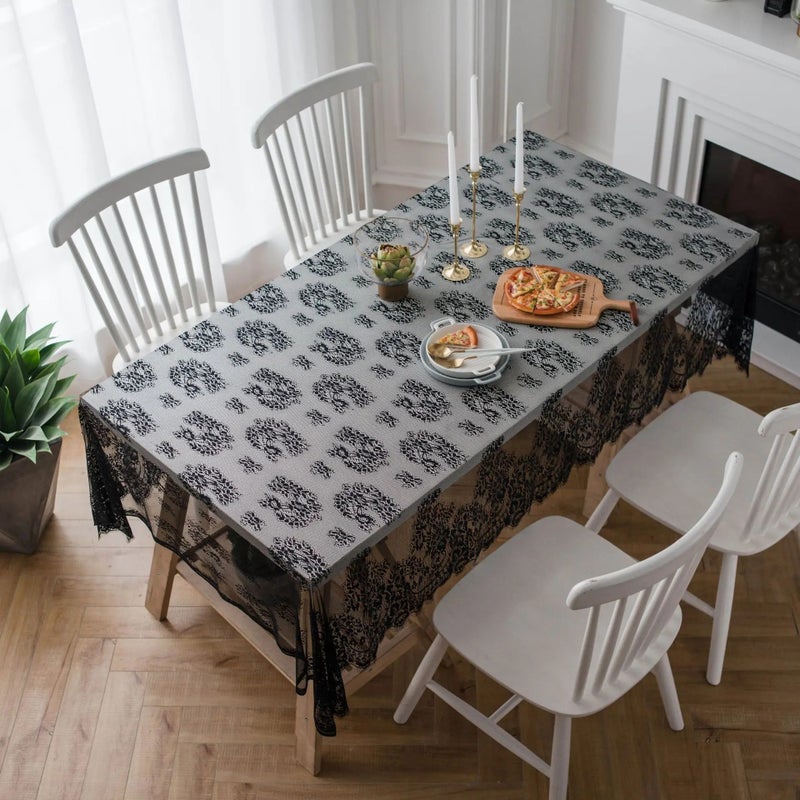 Y&D White and Black Floral Embroidered Table Runner with Vintage Lace Trim – Elegant Table Cover for Weddings, Parties, and Home Decor - Image 5