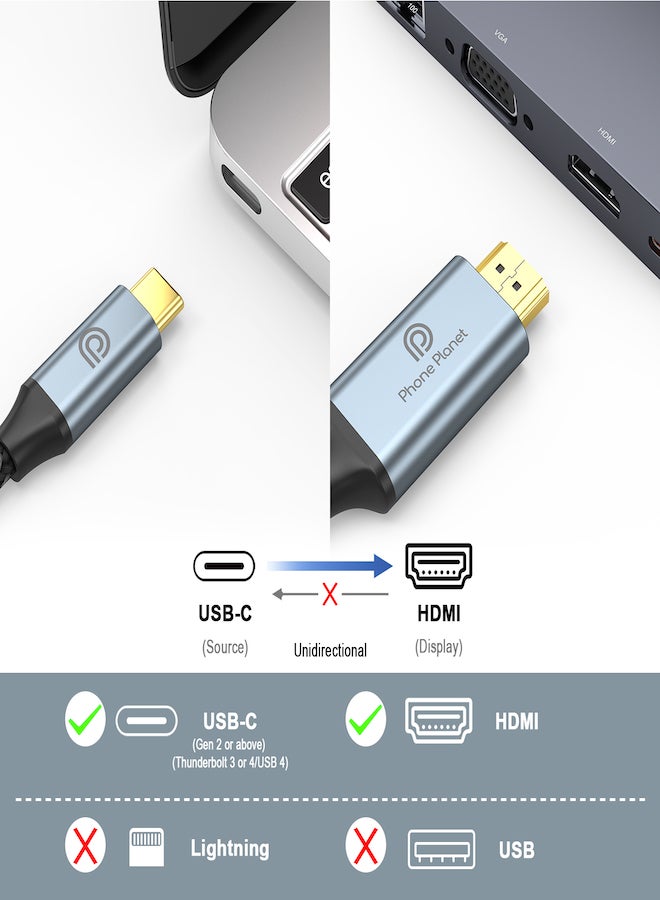 Phone Planet Type-C to HDMI 4K Cable USB 3.1 Black Color for easy connection of your phone to the computer and excellent performance - Image 2