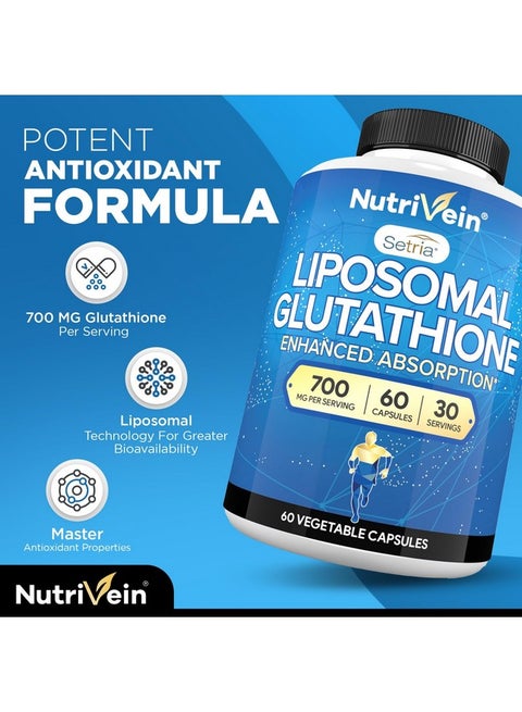 Nutrivein Nutrivein Premium Liposomal Glutathione Supplement 700 mg - 60  Caps - Pure Reduced Glutathione Setria - Master Antioxidant - Cell  Protection, Cleansing, Liver, Brain, and Defenses | Best Price KSA |  Riyadh, Jeddah