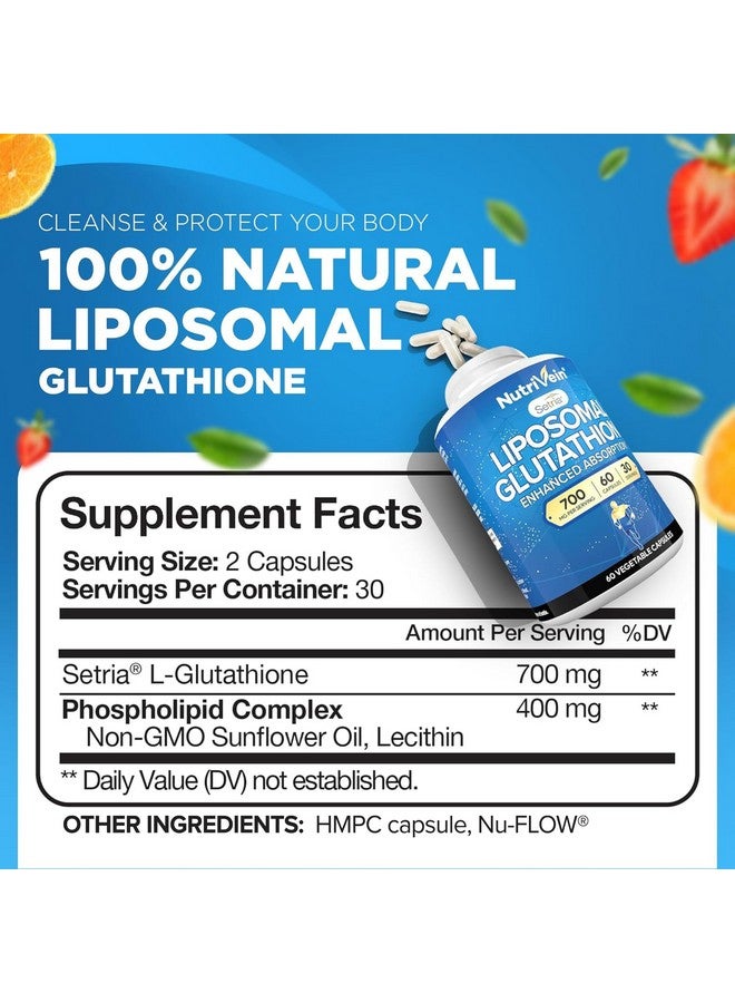Nutrivein Nutrivein Premium Liposomal Glutathione Supplement 700 mg - 60 Caps - Pure Reduced Glutathione Setria - Master Antioxidant - Cell Protection, Cleansing, Liver, Brain, and Defenses - Image 2