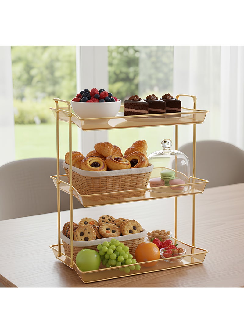 كوزي نست صواني تقديم الفاكهة متعددة الطبقات بمقابض ذهبية، أطباق طاولة مستديرة للديكور المنزلي للطعام، وحفلات الكيك، وحامل المعجنات، والكوكتيل، وتناول الطعام والقهوة - Image 2