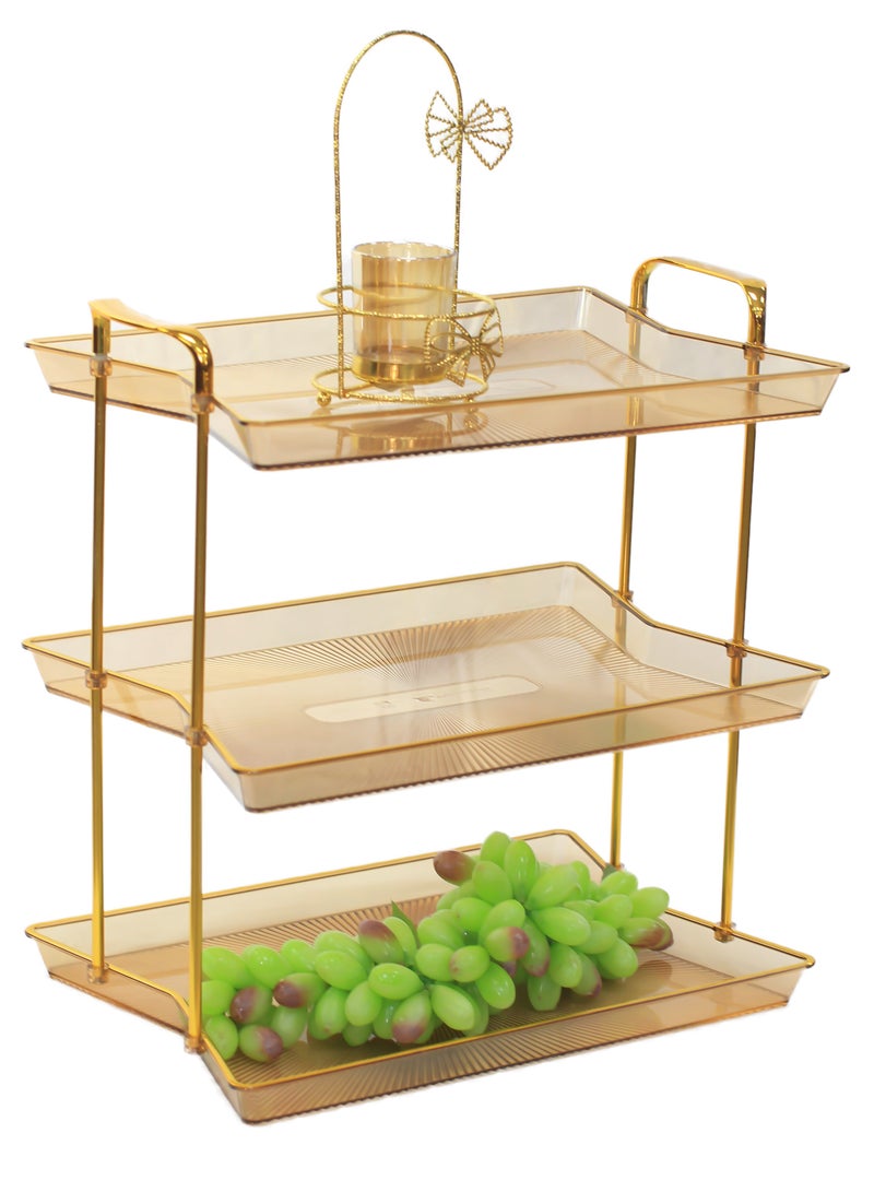 كوزي نست صواني تقديم الفاكهة متعددة الطبقات بمقابض ذهبية، أطباق طاولة مستديرة للديكور المنزلي للطعام، وحفلات الكيك، وحامل المعجنات، والكوكتيل، وتناول الطعام والقهوة - Image 4