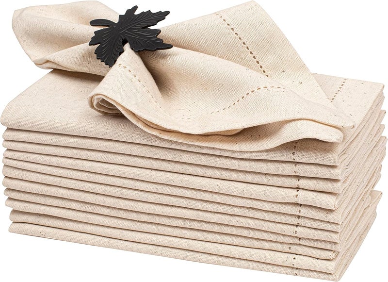 Light & Pro Lightnpro Flax Linen Napkins Set of 12 – Hemstitched Dinner Cloth Napkins, Washable and Reusable Natural Flax Napkins for Dining, Parties, Weddings, Holiday & Everyday Use – 18x18 Inch Natural Color - Image 1