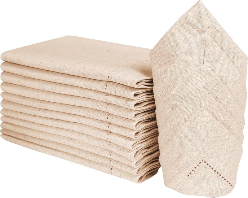 Light & Pro Lightnpro Flax Linen Napkins Set of 12 – Hemstitched Dinner Cloth Napkins, Washable and Reusable Natural Flax Napkins for Dining, Parties, Weddings, Holiday & Everyday Use – 18x18 Inch Natural Color - Image 5