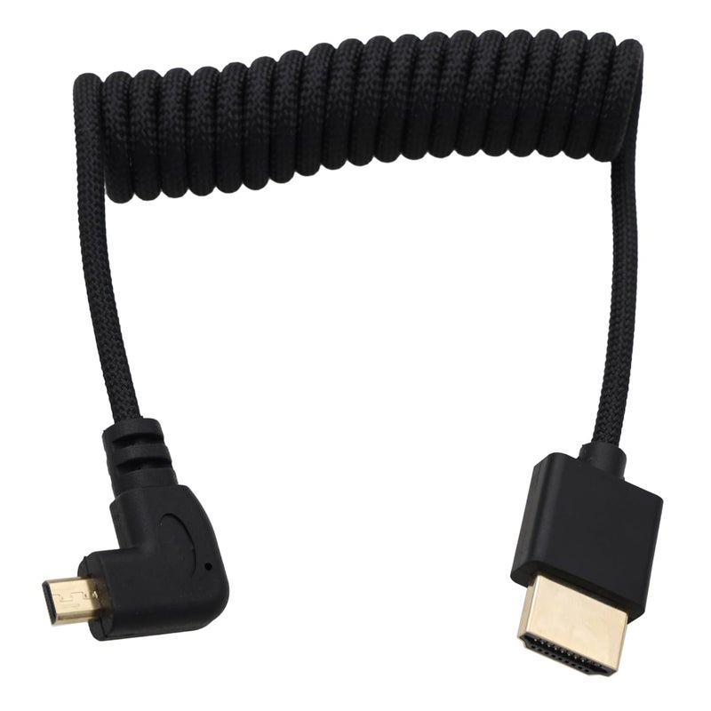 كابل بزاوية يسرى من Micro HDMI إلى HDMI 8K 4K 60p ملفوف لـ Ninja V Monitor، Sony A7C R، Canon R6 mkII، XT30II، Lumix S9 Camera، النوع A إلى النوع D، بربطانة سوداء - Image 1