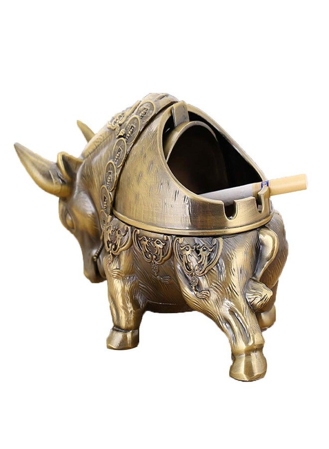 Willcome Vintage Ashtray with Lid, Metal Windproof Cigarettes Ashtray Ash Holder Tabletop Decorative Ornament for Indoor and Outdoor Use (Bull) - Image 1
