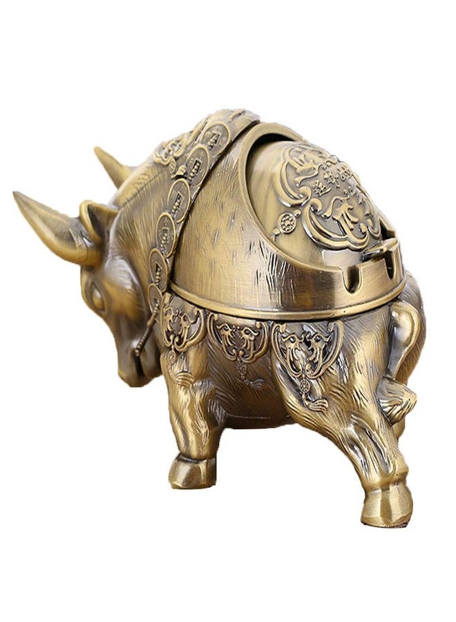 Willcome Vintage Ashtray with Lid, Metal Windproof Cigarettes Ashtray Ash Holder Tabletop Decorative Ornament for Indoor and Outdoor Use (Bull) - Image 3