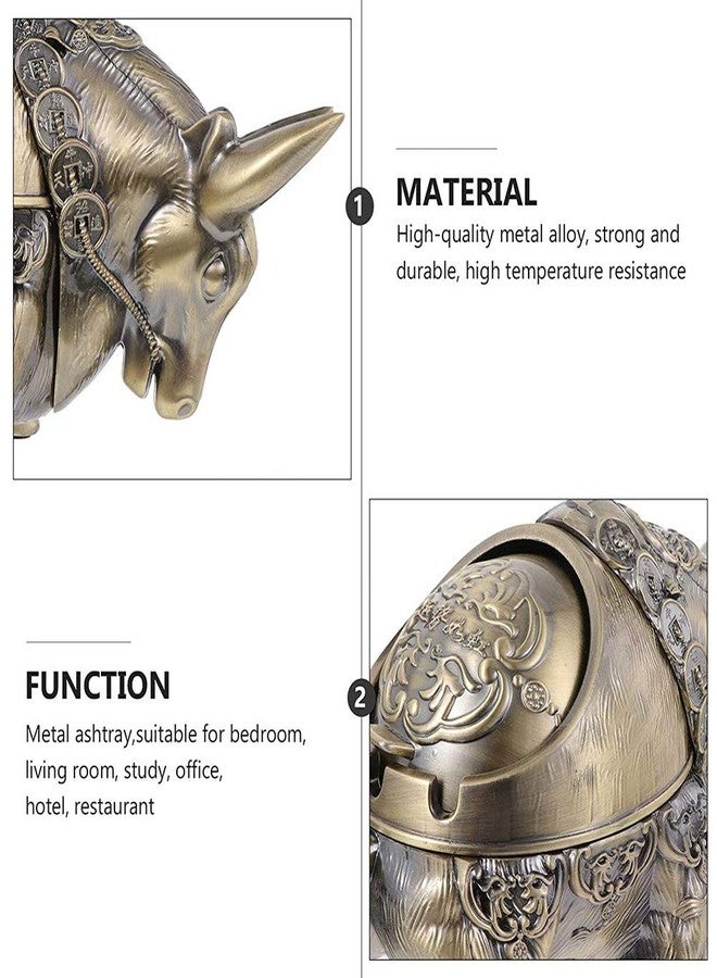 Willcome Vintage Ashtray with Lid, Metal Windproof Cigarettes Ashtray Ash Holder Tabletop Decorative Ornament for Indoor and Outdoor Use (Bull) - Image 5