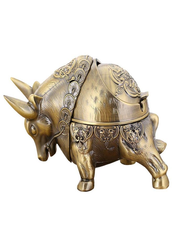 Willcome Vintage Ashtray with Lid, Metal Windproof Cigarettes Ashtray Ash Holder Tabletop Decorative Ornament for Indoor and Outdoor Use (Bull) - Image 2