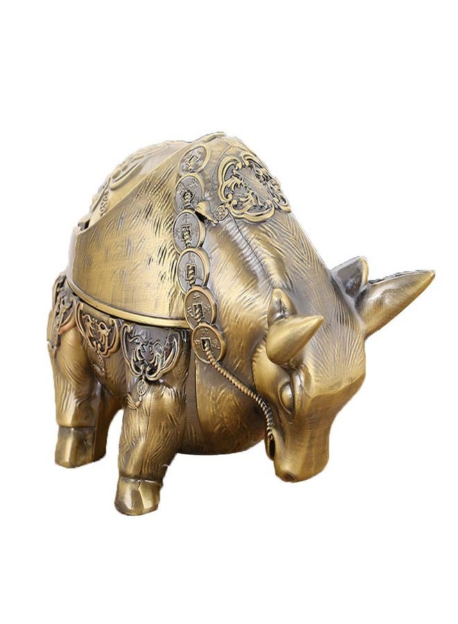 Willcome Vintage Ashtray with Lid, Metal Windproof Cigarettes Ashtray Ash Holder Tabletop Decorative Ornament for Indoor and Outdoor Use (Bull) - Image 4
