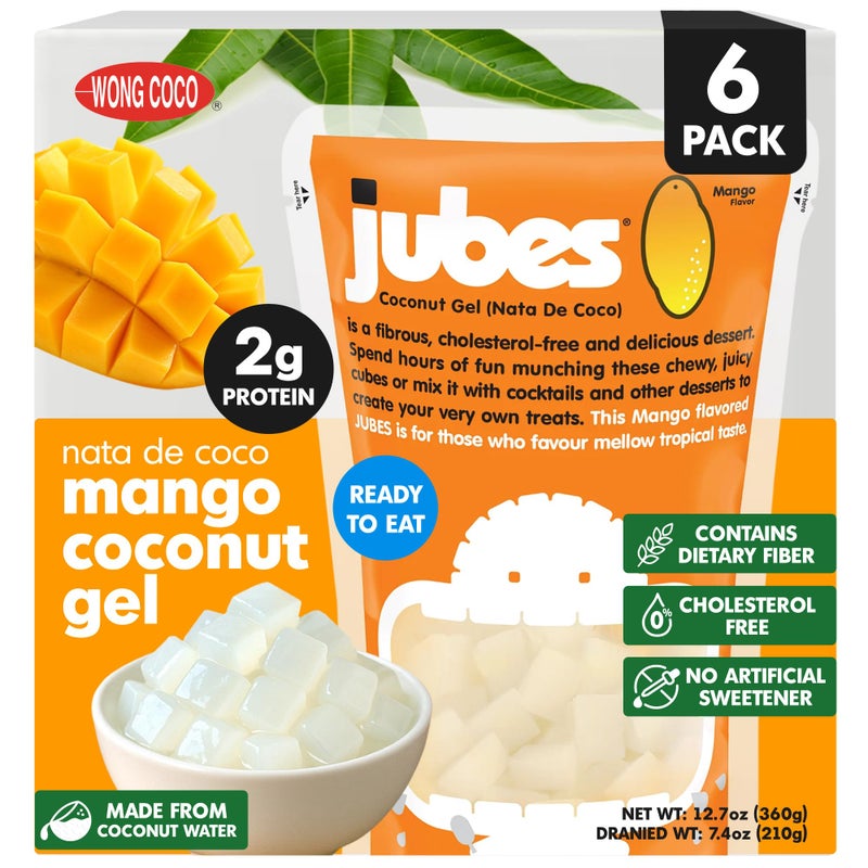 Jubes Mango Nata De Coco Jelly Cubes 127 oz Pack of 6  Mango Coconut Jelly Cubes for Sago  Coconut Gel in Syrup Toppings for Fruit Tea Boba Bubble Tea Drinks Desserts Yogurt Ice Cream Beverage - Image 3