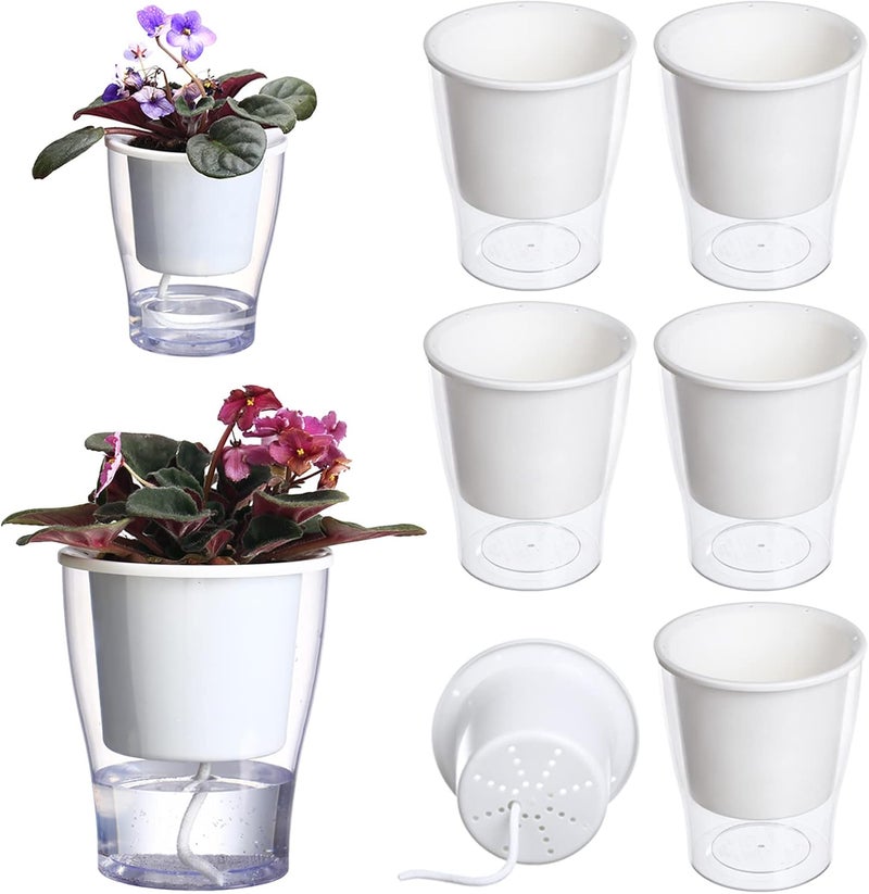 DeELF Outlet 5-Pack 5.1 Inches Clear Self-Watering Planters African Violet Pots Plastic Wicking Flower Pots for Indoor Plants, Herbs, African Violet, Ocean Spider Plant, Orchid Garden Pot - Image 1