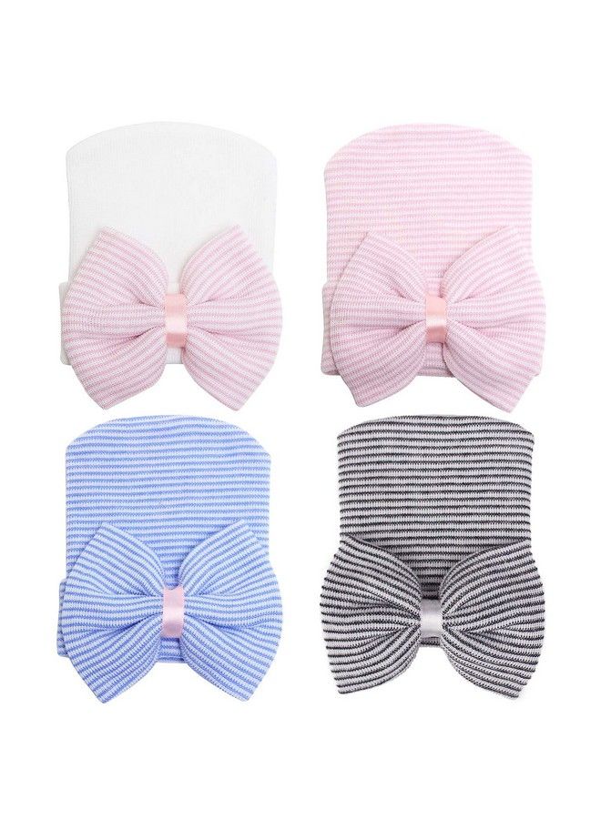 Zando Baby Girls Newborn Hospital Hat Baby Headwraps Cute Big Bows Infant Nursery Caps B Pink Bow & Black White & Blue & Pink One Size - Image 2
