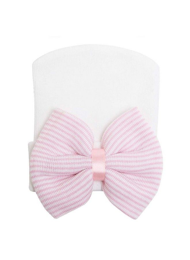 Zando Baby Girls Newborn Hospital Hat Baby Headwraps Cute Big Bows Infant Nursery Caps B Pink Bow & Black White & Blue & Pink One Size - Image 3