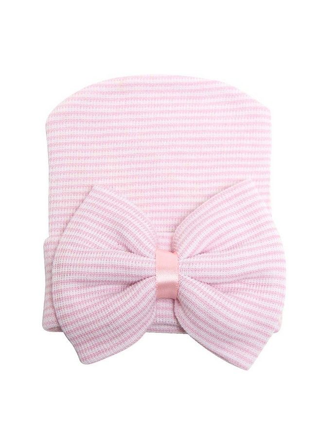 Zando Baby Girls Newborn Hospital Hat Baby Headwraps Cute Big Bows Infant Nursery Caps B Pink Bow & Black White & Blue & Pink One Size - Image 4