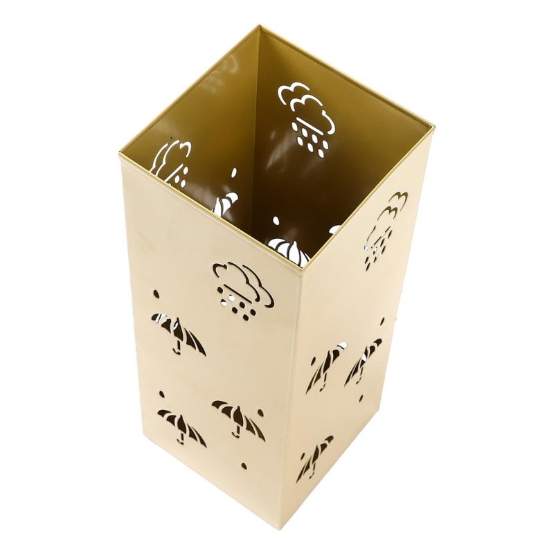Metal Umbrella Stand: Gold Premium Powder Coated Steel - Rustproof Waterproof Space Saving Hollow Design Umbrella Holder for Entryway Home Office - Image 5