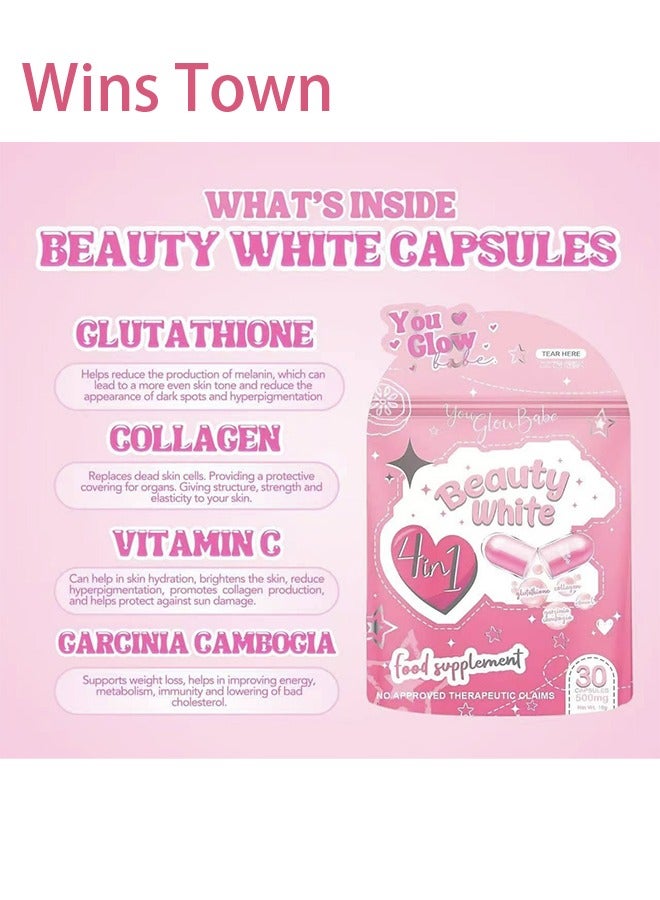 Wins Town Beauty White 4 In 1 With Glutathione Hydrolyzed Collagen Vitamin,Food Supplement 30 Capsules  - Image 3