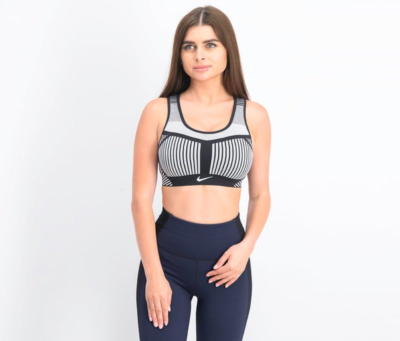 Nike Women Flyknit High,Impact Racerback Sports Bra, Black and Platinum - Image 1