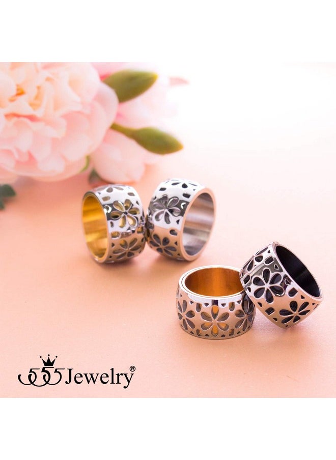 555Jewelry - Edgy Stainless Steel Engraved Daisies Hawaiian Plumeria Flower Full Bloom Blooming Memorable Unisex Wedding Engagement Band Fashion Jewelry Accessory Ring, Silver Size 7 - Image 1