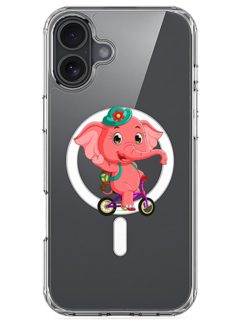 Theodor iPhone 16 Plus Magsafe Magnetic Case for iPhone Compatible with Wireless Charging, Shockproof Phone Bumper Cover - pink elephant - Image 1