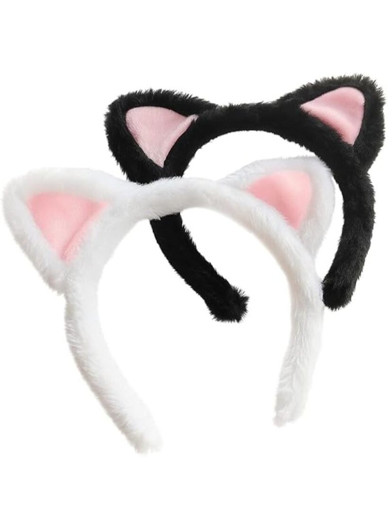 TEMPO 2-Pcs Cute Cat Ears Headband -  Plush Fuzzy Hairband for Cosplay, Makeup, Yoga, Spa, Halloween Parties & Photo Props | Fashion Hair Accessories - One Size Fits Most - Image 1