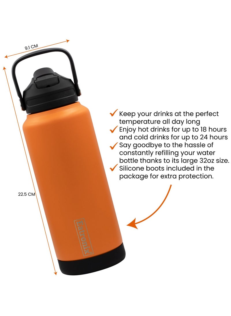 Eatronix - 32oz Insulated Water Bottle with Straw Lid and Silicone Boots - Keeps Drinks Cold 24hrs, Hot 18hrs - Vacuum Insulated Double Walls, 18/8 Stainless Steel, BPA-Free - Great for Travel, Sports, Gym - Image 1