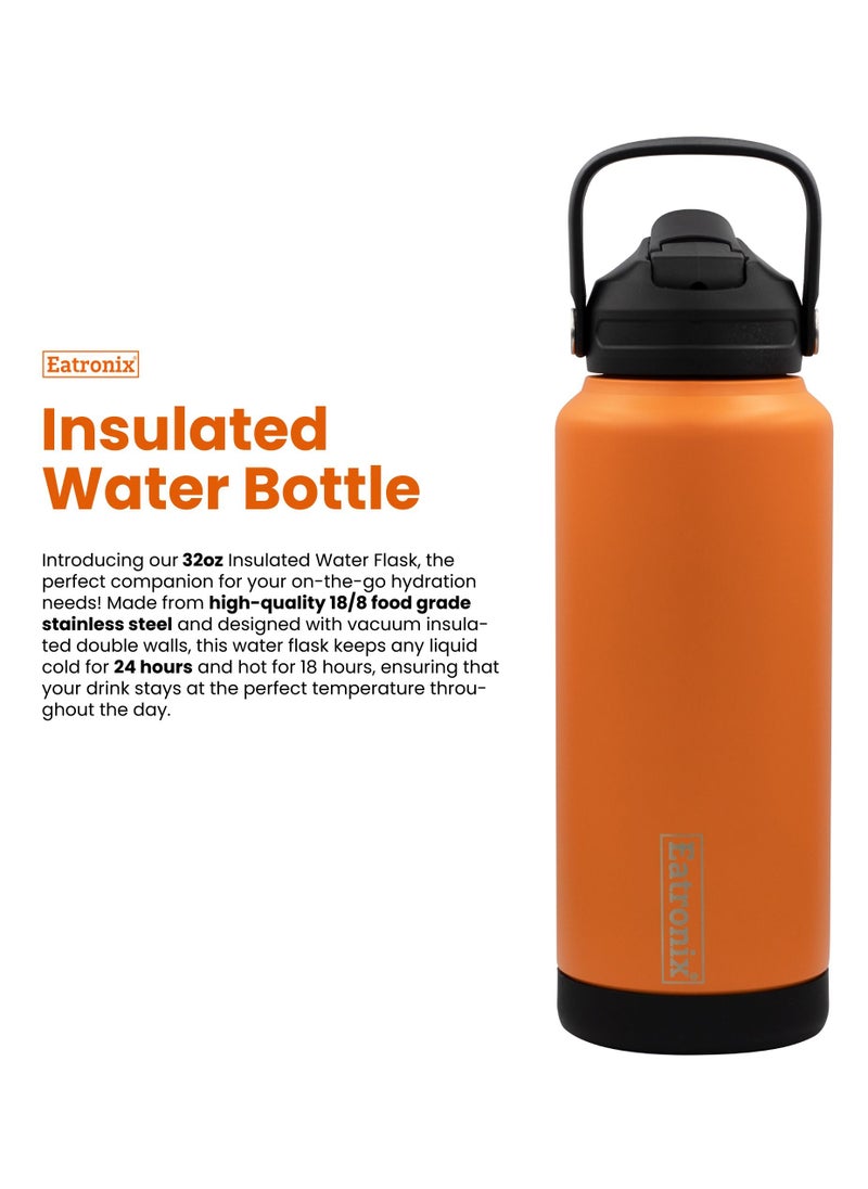 Eatronix - 32oz Insulated Water Bottle with Straw Lid and Silicone Boots - Keeps Drinks Cold 24hrs, Hot 18hrs - Vacuum Insulated Double Walls, 18/8 Stainless Steel, BPA-Free - Great for Travel, Sports, Gym - Image 1