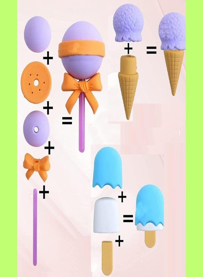 KRAVORAH Food-Themed Stationery Gift Set – Fun Desk Accessories: Ice Cream Sharpener, Lollipop Eraser, Biscuit Sharpener & More – for Kids, Students, Return Gift, Creative Desks (Green Theme) - Image 5