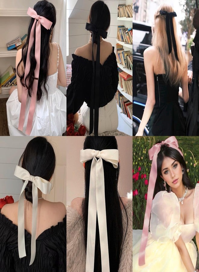 NAISIER 21 inch Silky Satin Hair Accessories: Large Ribbon Bows, Ponytail Holders, Silk Bowknots, and Metal Barrettes in Pink & White - Image 3
