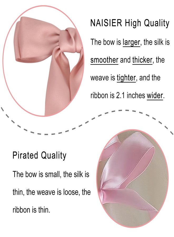 NAISIER 21 inch Silky Satin Hair Accessories: Large Ribbon Bows, Ponytail Holders, Silk Bowknots, and Metal Barrettes in Pink & White - Image 5