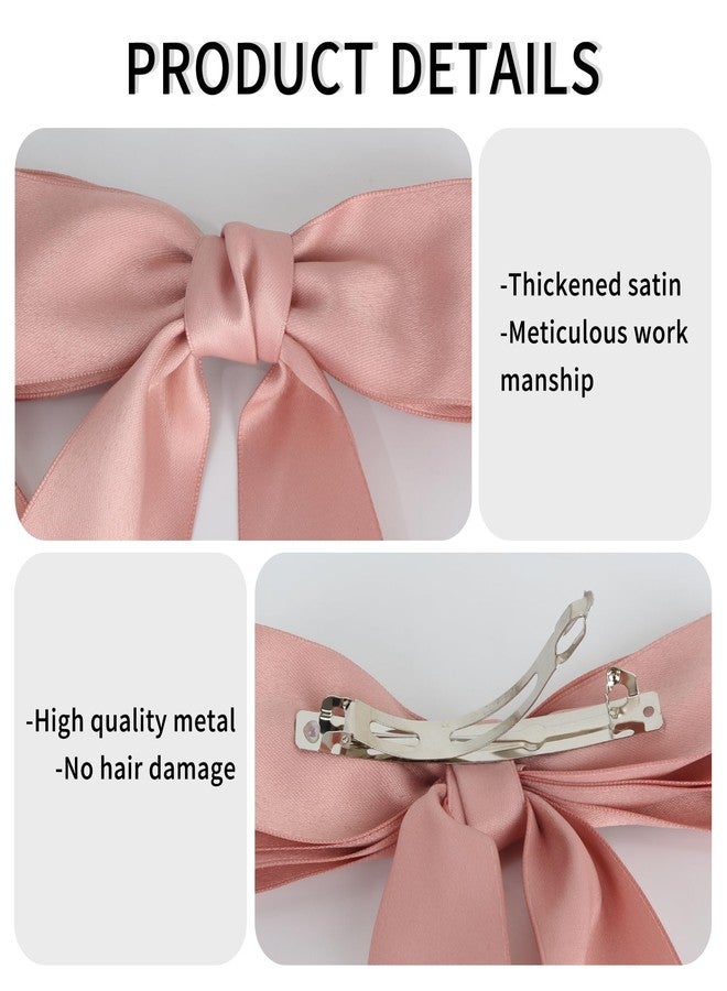 NAISIER 21 inch Silky Satin Hair Accessories: Large Ribbon Bows, Ponytail Holders, Silk Bowknots, and Metal Barrettes in Pink & White - Image 4
