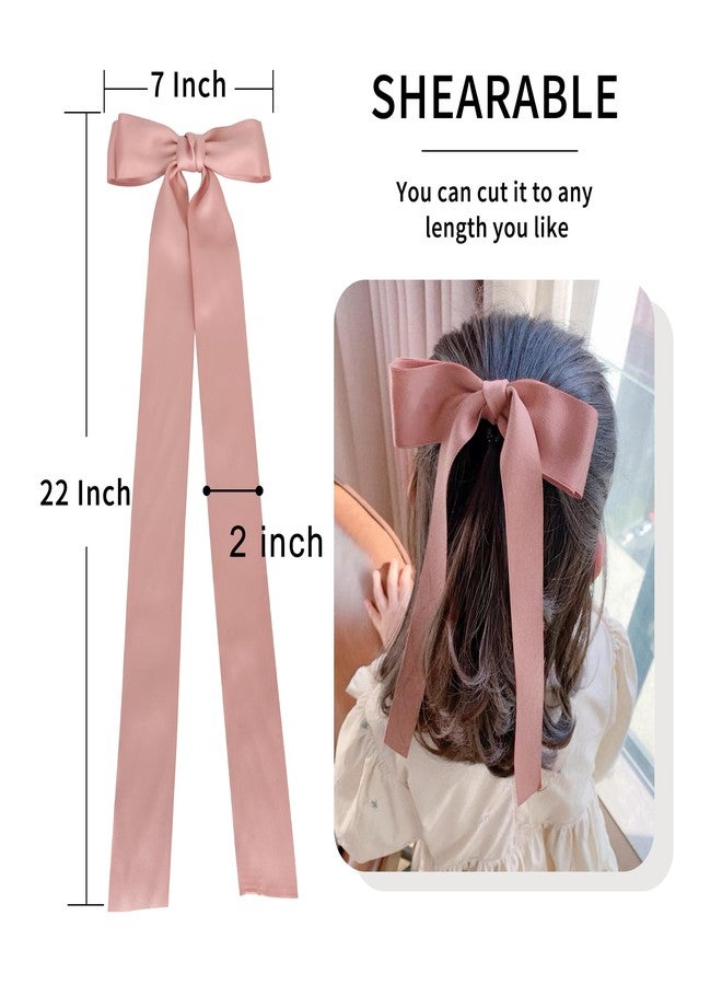 NAISIER 21 inch Silky Satin Hair Accessories: Large Ribbon Bows, Ponytail Holders, Silk Bowknots, and Metal Barrettes in Pink & White - Image 2
