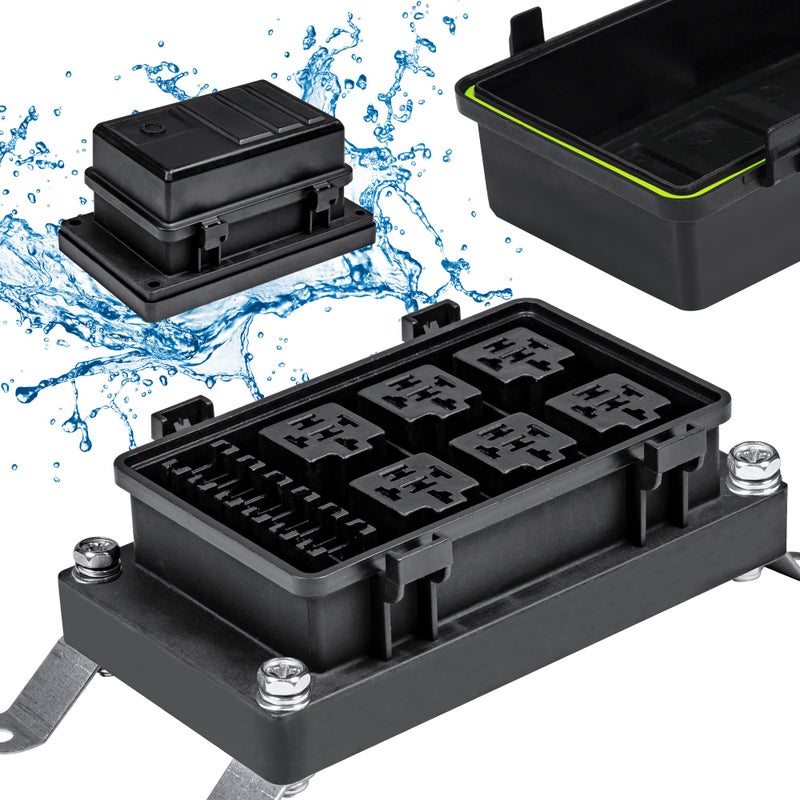 TRUE MODS Auto Waterproof Fuse Box [6 Bosch Relay Holder] [6 ATC/ATO Fuse Holder] Universal 12V Relay Block Box for Vehicles, Marine, Light Equipment
