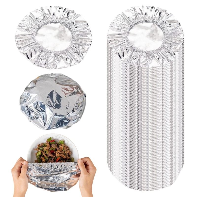 Aluminium Food Cover 100-Piece Silver - Heat Lock Moisture Seal Reusable Bowl Cover for Busy Households, Meal Prep, Outdoor Dining & Food Service - Image 1