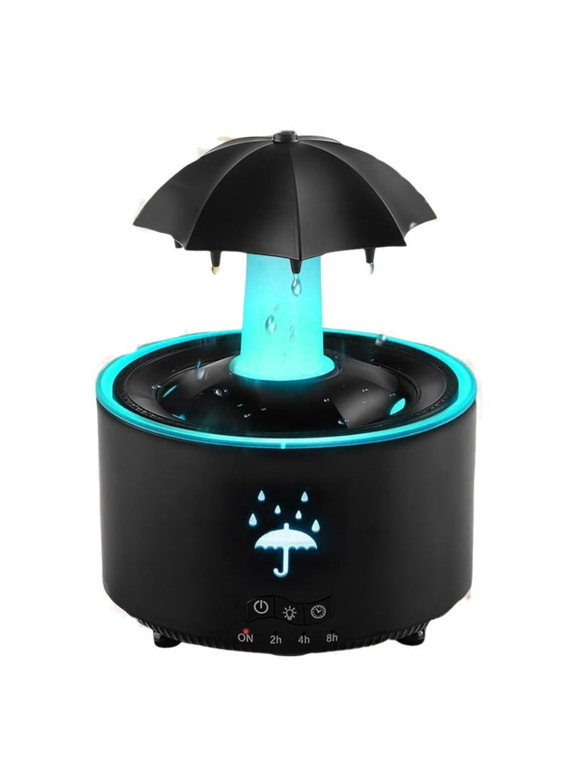 جاجيك Rain Umbrella Humidifier & Aroma Diffuser with Soothing Rain Sounds, Water Drip Effect, 7 Colors Mood Light, Timer and Auto-Off, Ideal for Relaxation, Sleep, Home, Bedroom, Desk(Black)  - Image 1