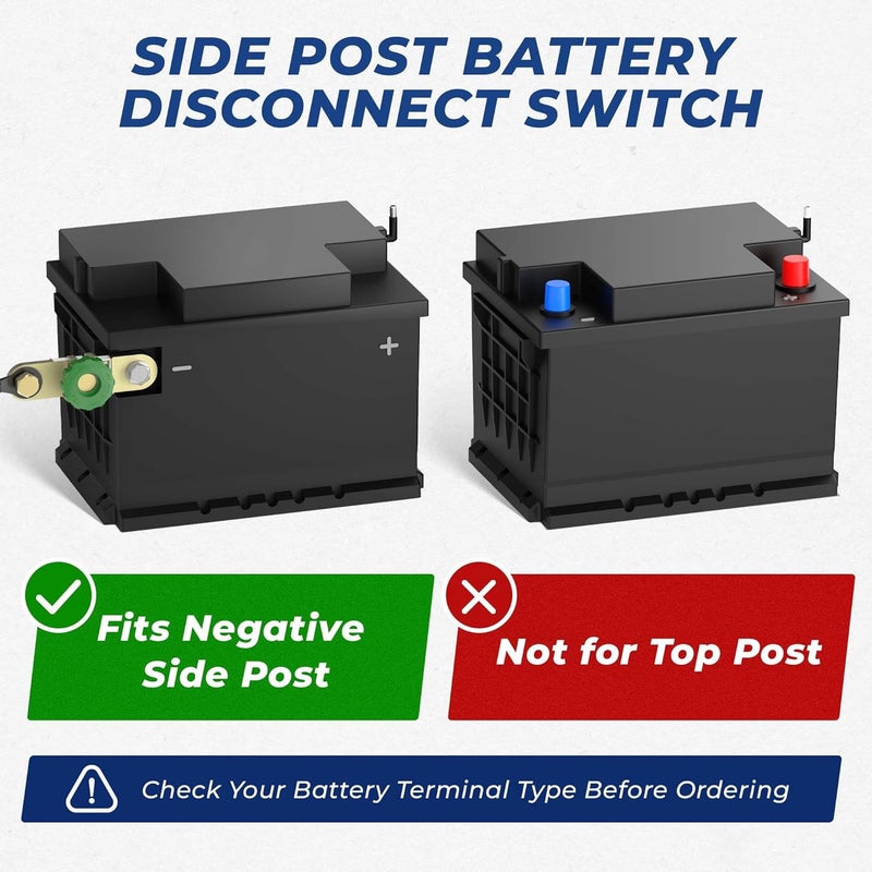 LotFancy 2PCS Side Post Battery Disconnect Switch for Auto Truck RV Boat Marine, Battery Cutoff Switch 12V 24V, Battery Kill Isolator Switch (With Long Bolt) - Image 2