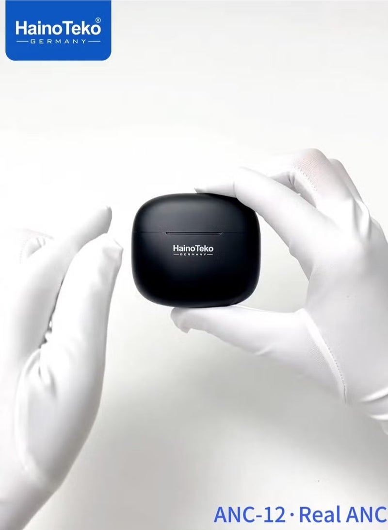 Haino Teko ANC-12 Real ANC Bluetooth Earphones with Active Noise Cancellation, High Bass Sound Quality, Super Clear Microphone, Easy Touch Controls, Compatible with iPhones & iPads – Black - Image 5