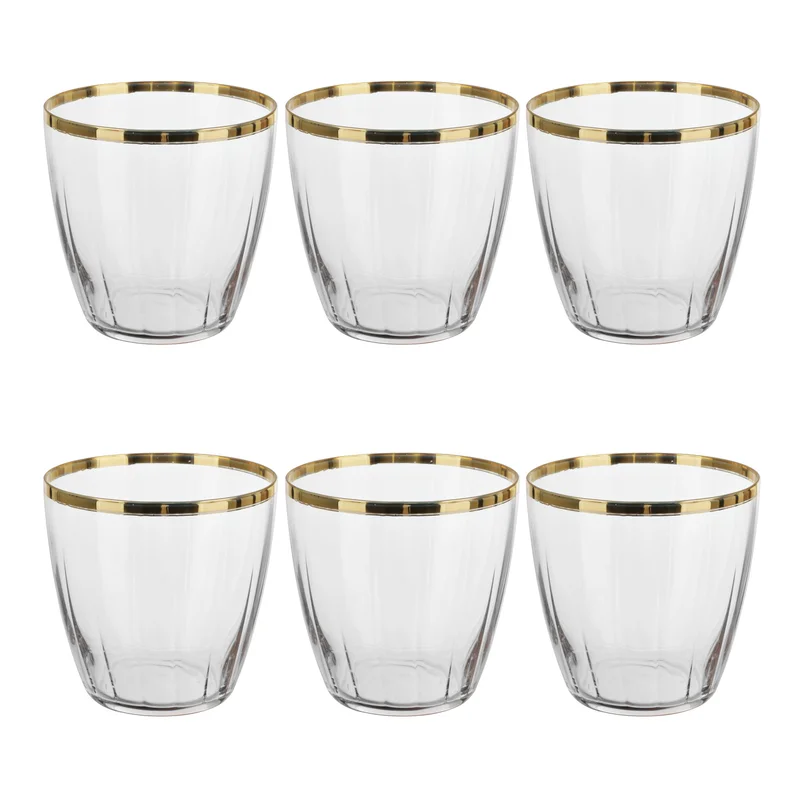 Simply Kitchen  Set Of 6 Glasses Shine Ml365 Green With Gold Rim  | Best Price UAE