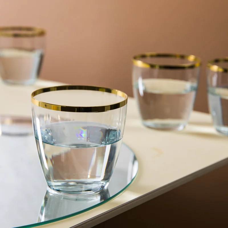 Simply Kitchen Set Of 6 Glasses Shine Ml365 Green With Gold Rim