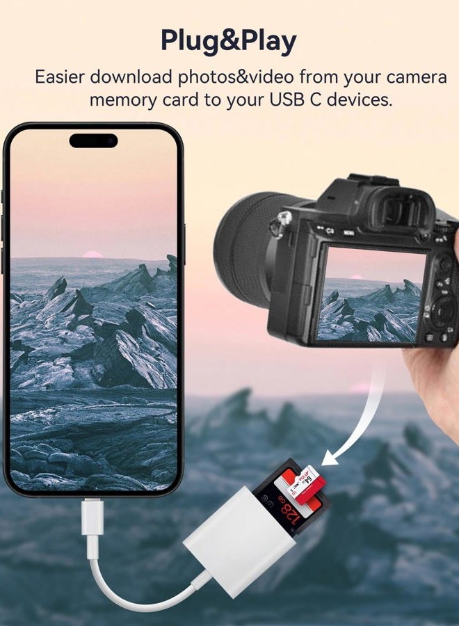 WNXSLOAD قارئ بطاقة SD USB C، محول بطاقة SD مع فتحتين لبطاقات لـ iPhone 15 Pro، iPad Mac، لابتوب Android MacBook، USB-C/TypeC، قارئ بطاقة الذاكرة - Image 3