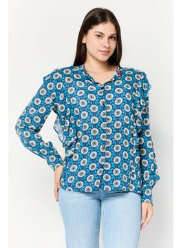 Harmont & Blaine Women Mock Neck Long Sleeves Floral Print Blouse, Multicolor  - Image 1