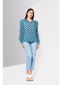Harmont & Blaine Women Mock Neck Long Sleeves Floral Print Blouse, Multicolor  - Image 2