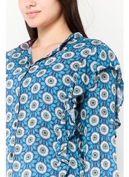 Harmont & Blaine Women Mock Neck Long Sleeves Floral Print Blouse, Multicolor  - Image 3