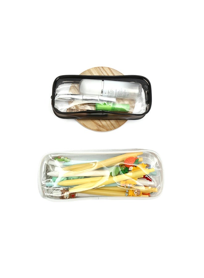 Storage Pencil Case Pen Bag Clear Case Marker Pouch Multifonction Organizer Box Transparent Case, Travel Makeup Bag/Office/College School/Gift for Adults Teen Girl Boy（white、black） - Image 1