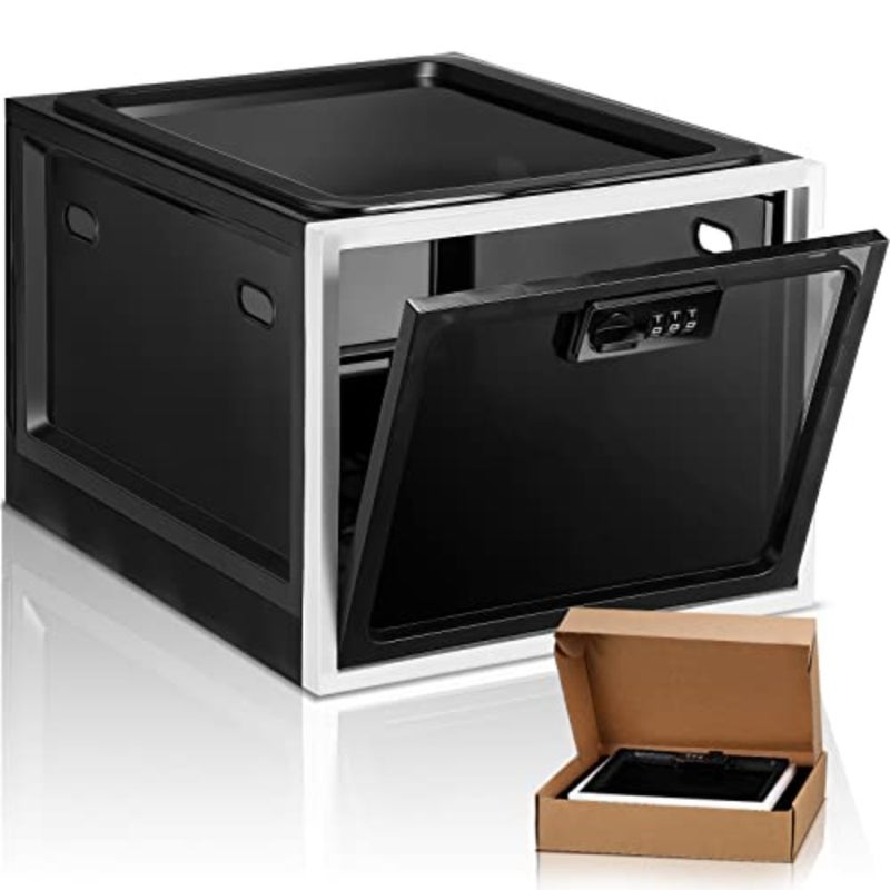 Large Medicine Lock Box for Safe Medication 11.9 x 9.3 x 7.6 Inch Lockable Organizer First Aid with Code for Medication Snack Food Home Office Dorms Safety White - Image 1