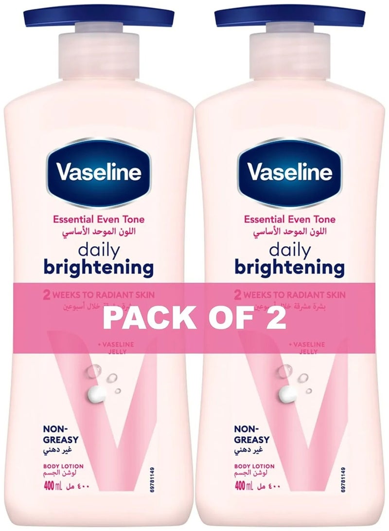 Vaseline Healthy Bright, Daily Brightening Daily Moisturizer, for Glowing Skin, with Vitamin B3, Visibly Radiant Skin in 2 Weeks, Lightweight, Non-sticky, Non-Oily Body Lotion, for Dry Skin 400ml 2PC - Image 1