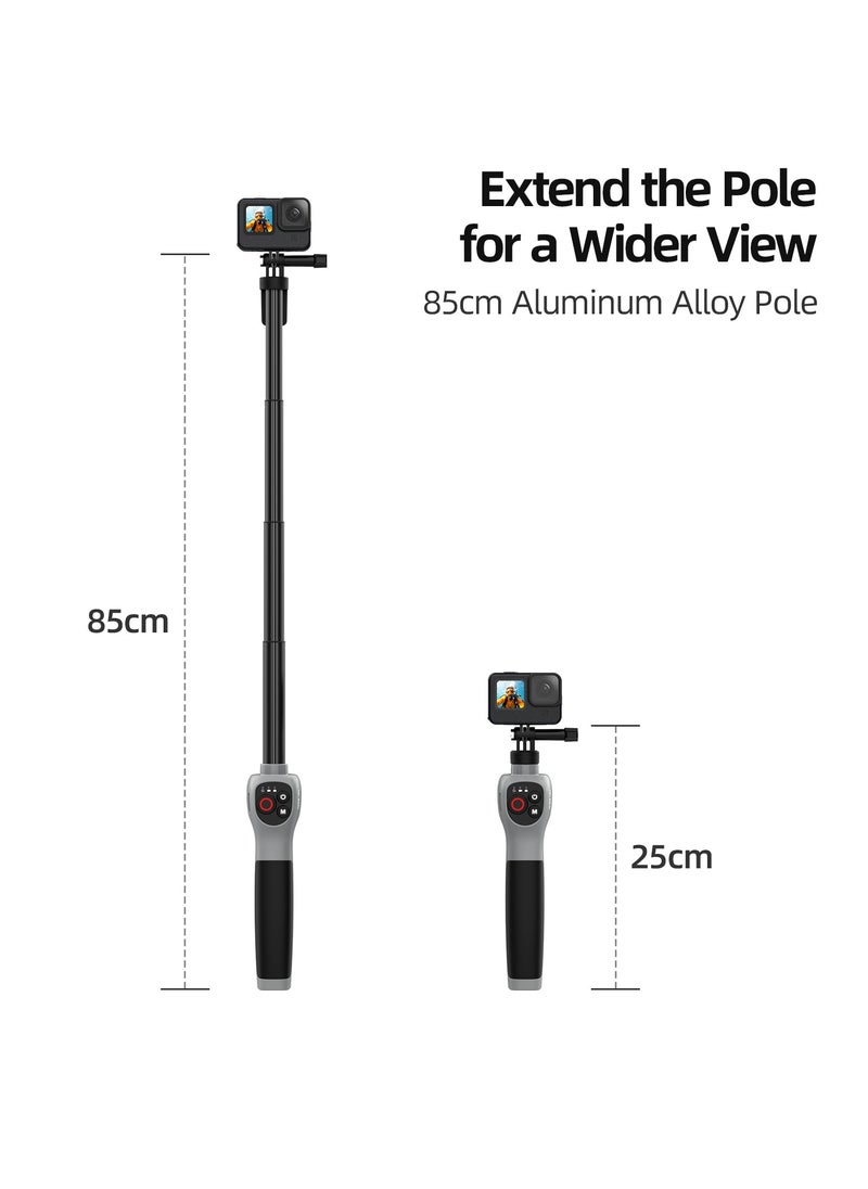 TELESIN - The selfie stick of the underwater remote control camera has a total length of 85cm and supports shooting, mode switching, remote control on/off, and other functions. It can be used in water depths within 30 meters and supports multiple models: GoPro 12/11/10/9/8 - Image 1