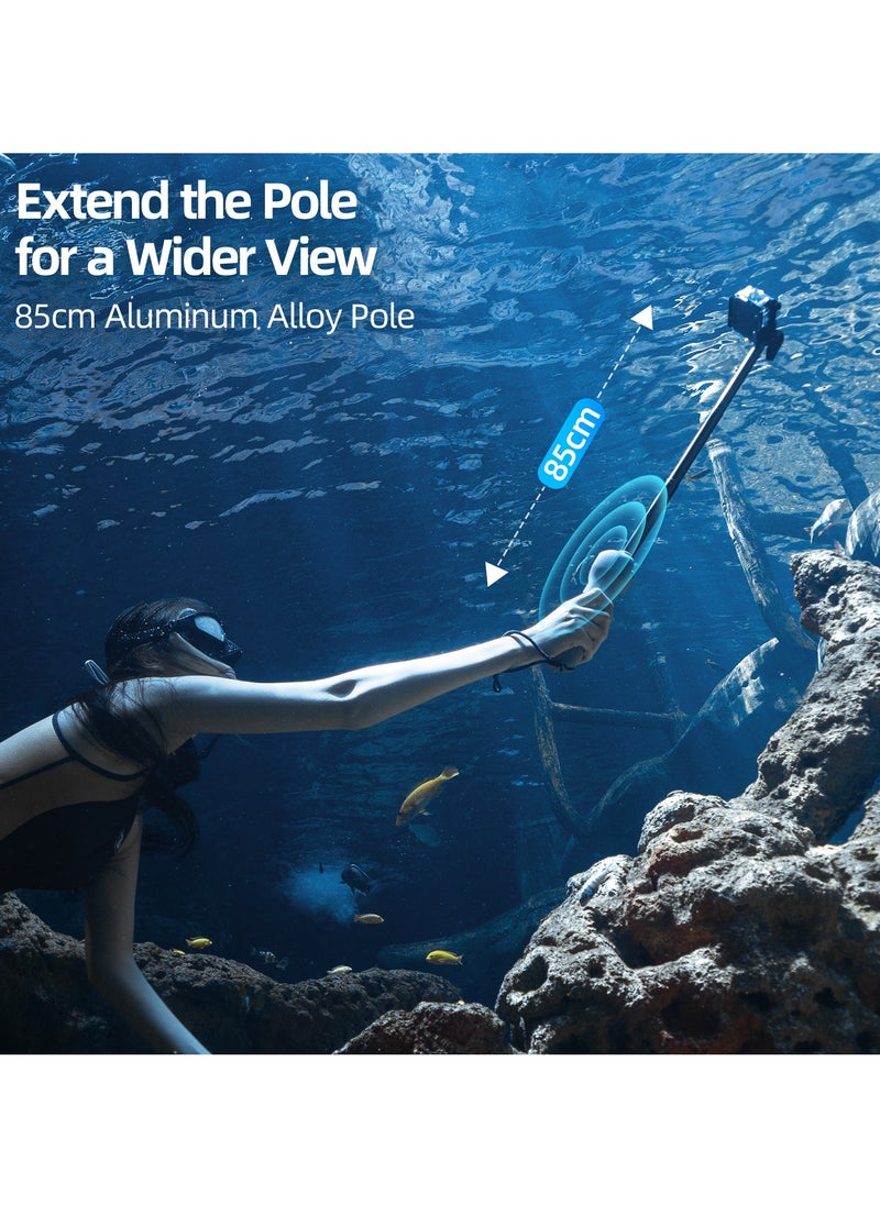 TELESIN - The selfie stick of the underwater remote control camera has a total length of 85cm and supports shooting, mode switching, remote control on/off, and other functions. It can be used in water depths within 30 meters and supports multiple models: GoPro 12/11/10/9/8 - Image 1