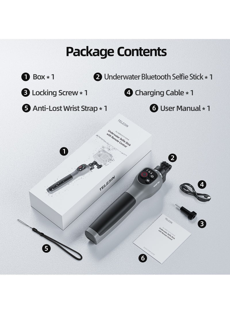 TELESIN - The selfie stick of the underwater remote control camera has a total length of 85cm and supports shooting, mode switching, remote control on/off, and other functions. It can be used in water depths within 30 meters and supports multiple models: GoPro 12/11/10/9/8 - Image 1